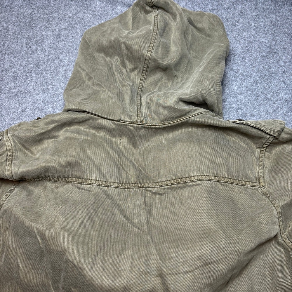 Max Jeans Green Hoodie Cinched Waist Military Cargo Parka Utility Jacket Women L - Picture 7 of 10